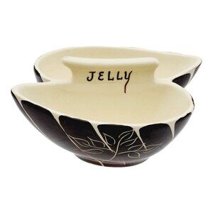 Vintage Purinton Intaglio Jam & Jelly Divided Dish Relish Brown Cream Floral MCM